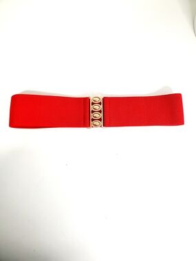 Red Elastic Waist Belt with Gold Accent Size M